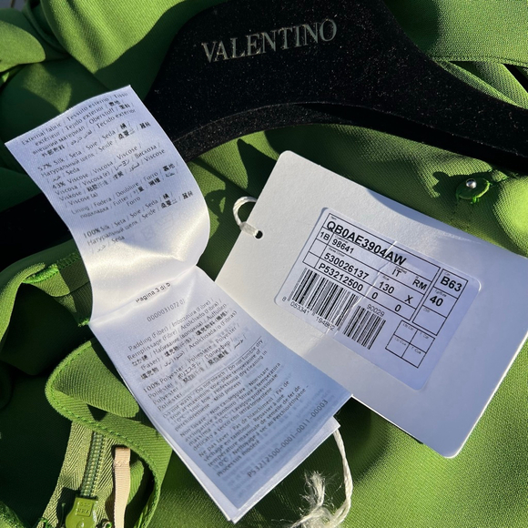 Valentino Dress NWT Onesleeve Scalloped Silk Crepe Gown Green Size 40 US 4 Small - Picture 8 of 9